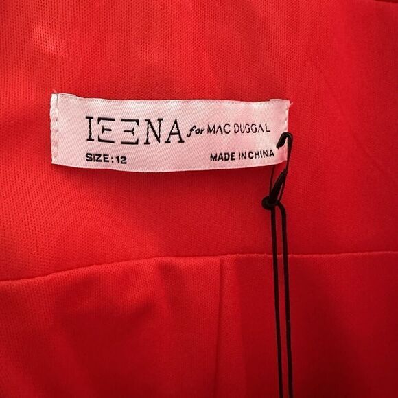 NWT Mac Duggal Bow Shoulder V-Neck Gown 49454 Women's Red 12 - Picture 6 of 8